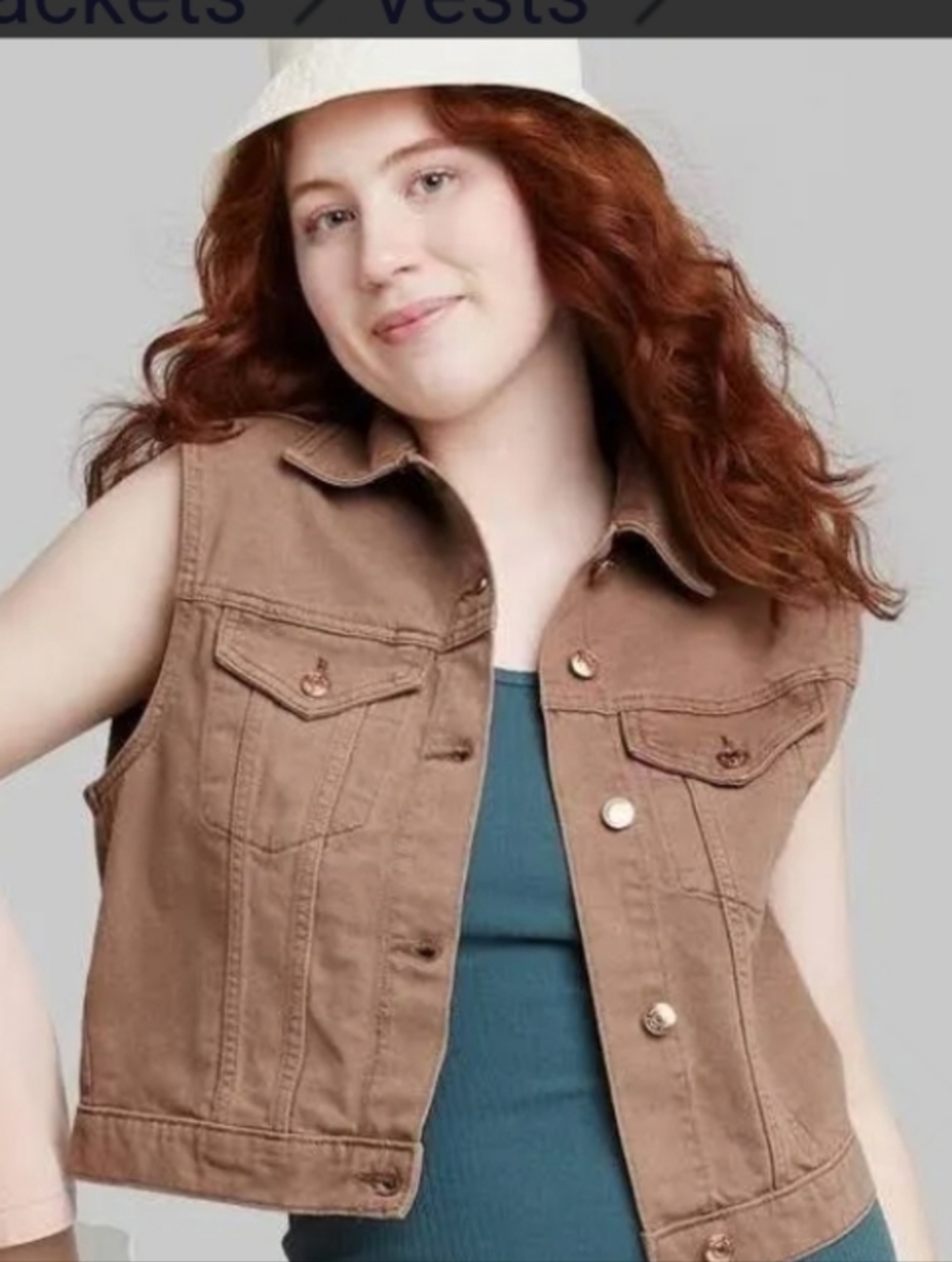 Wild Fable Women's Light Brown Denim Trucker Vest Button Close Pocket Sz L (NWT)